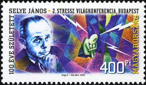 This picture shows a stamp featuring Hans Selye.