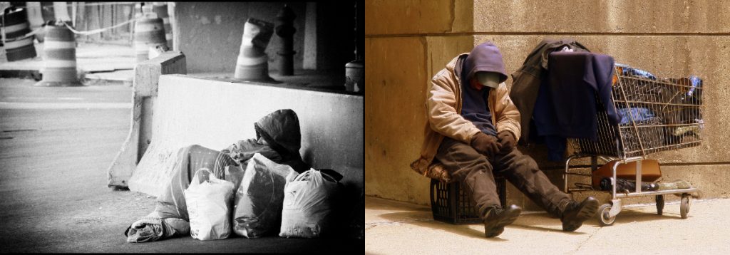 These pictures show homeless people sleeping on the street.