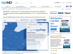 This picture shows a screenshot of the website WebMD offering information about cold and flu season.