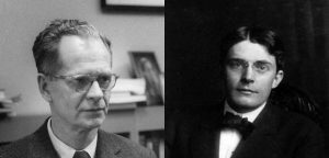 On the left, this picture shows a portait of B. F. Skinner; on the right, this picture shows a portait of John B. Watson.